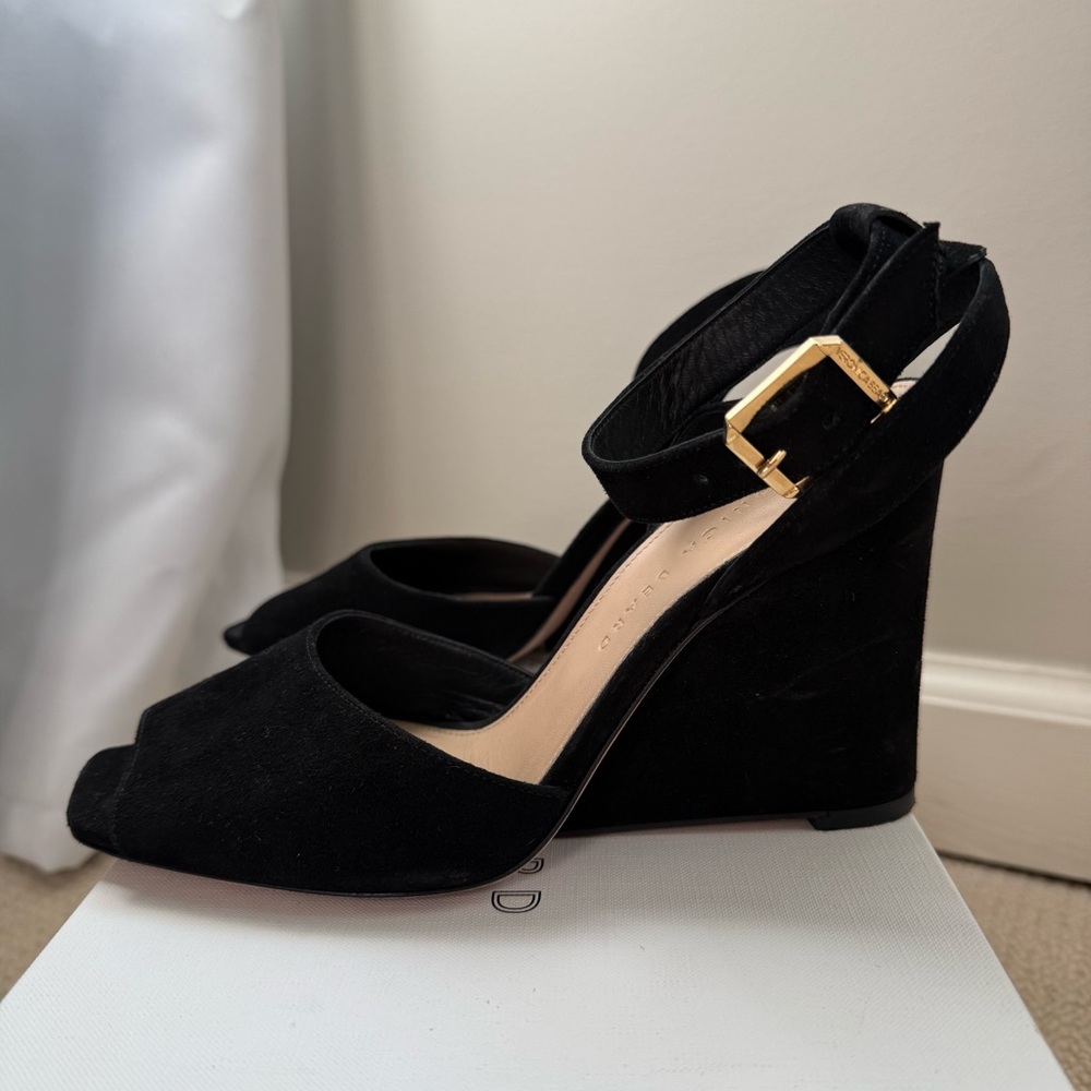 Veronica Beard Black SuedeWedge Sandals